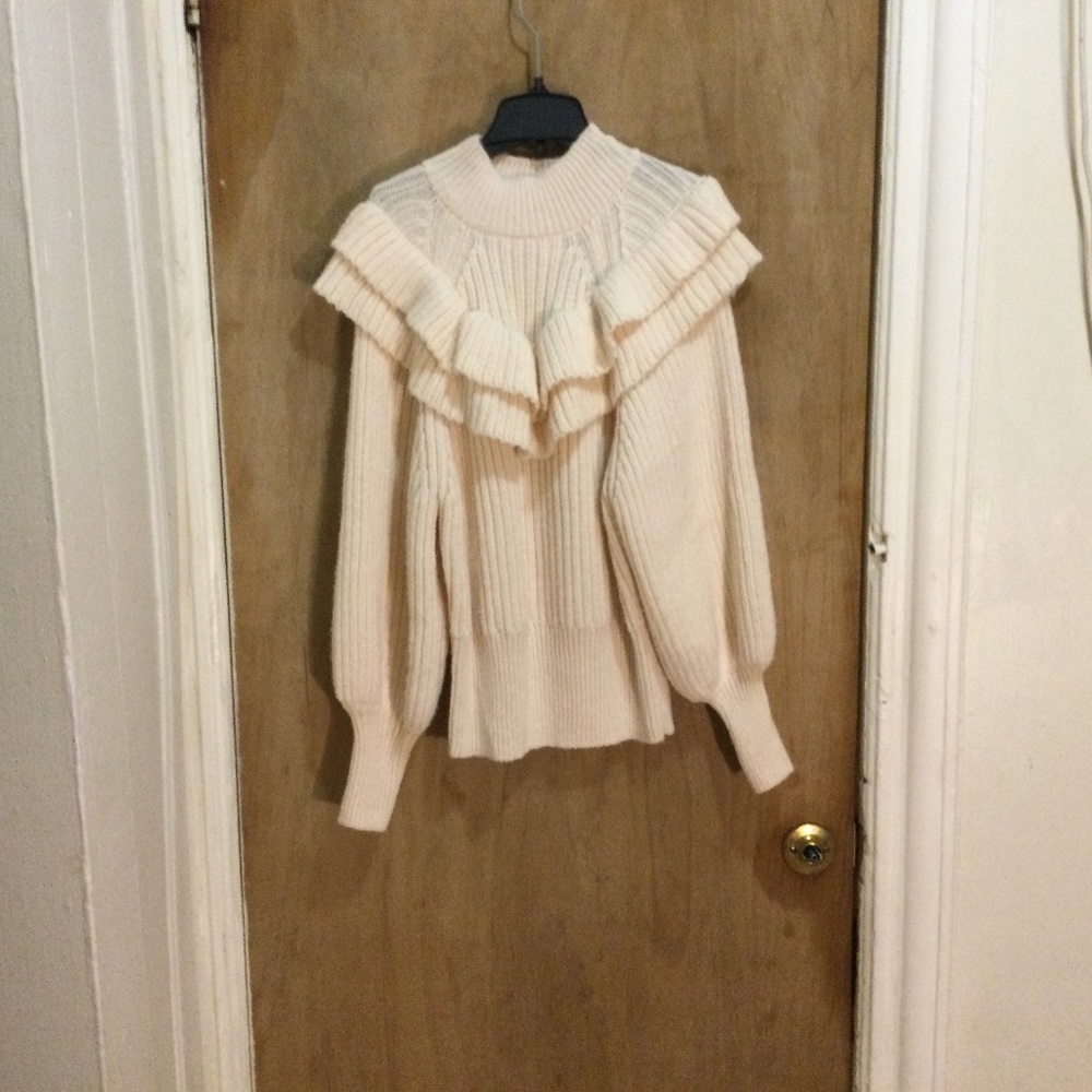 H&M Cream Shoulder Ruffle Sweater, XS